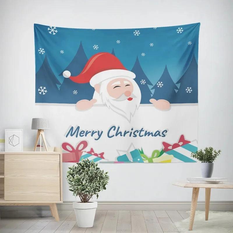 New Year Christmas Cartoon Santa Claus Pattern Tapestry Living Room Sofa Home Decoration Christmas Gift