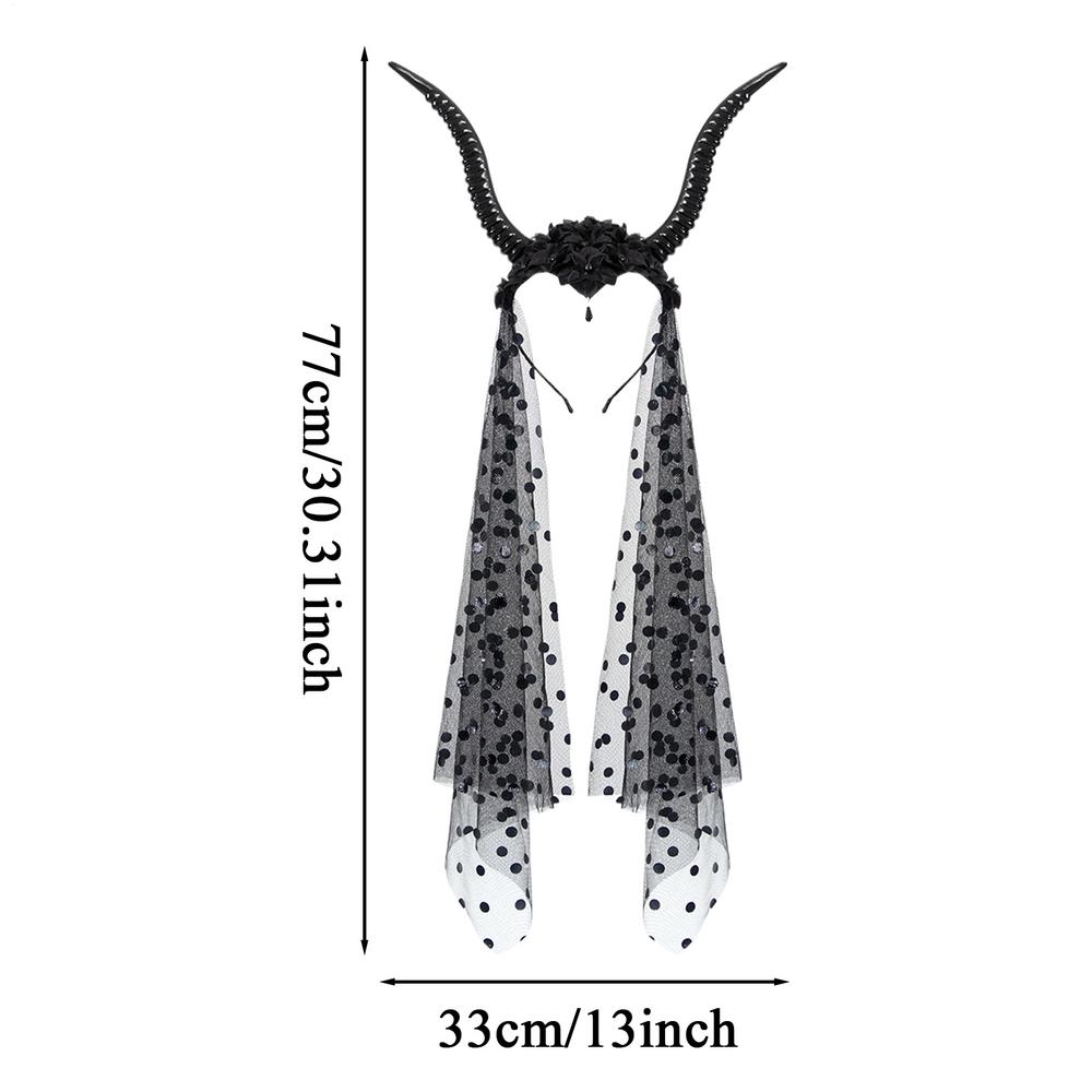 Halloween Goat Horns Headband Party Gothic Goat Horn Veil Hair Hoop for Girls Cosplay Hairband Halloween Costume Supplies чёрный
