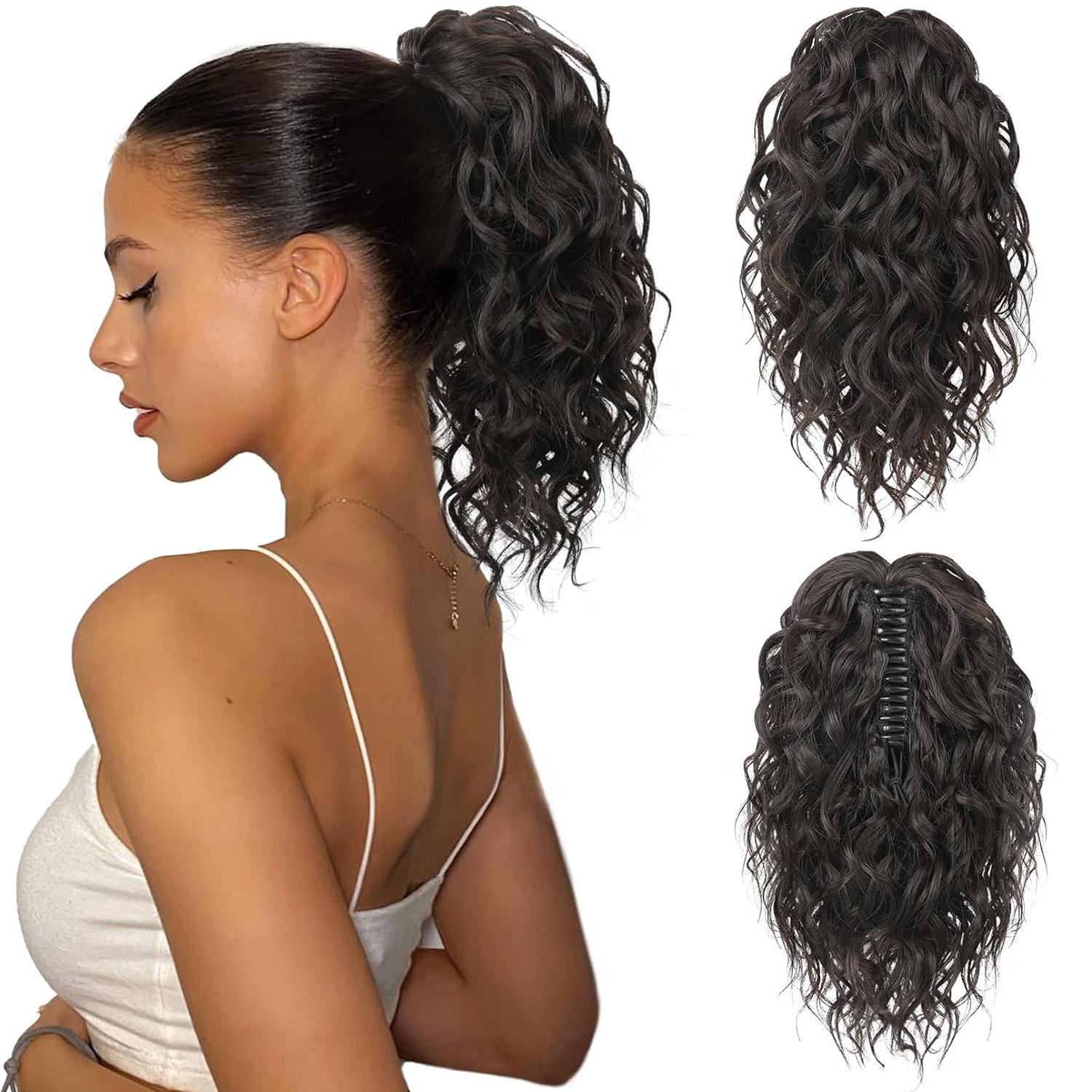 Многослойный волнистый пушистый толстый зажим для наращивания волос на заколках-хвосте, мягкий синтетический парик темно-коричневого цвета, натуральный парик 30cm