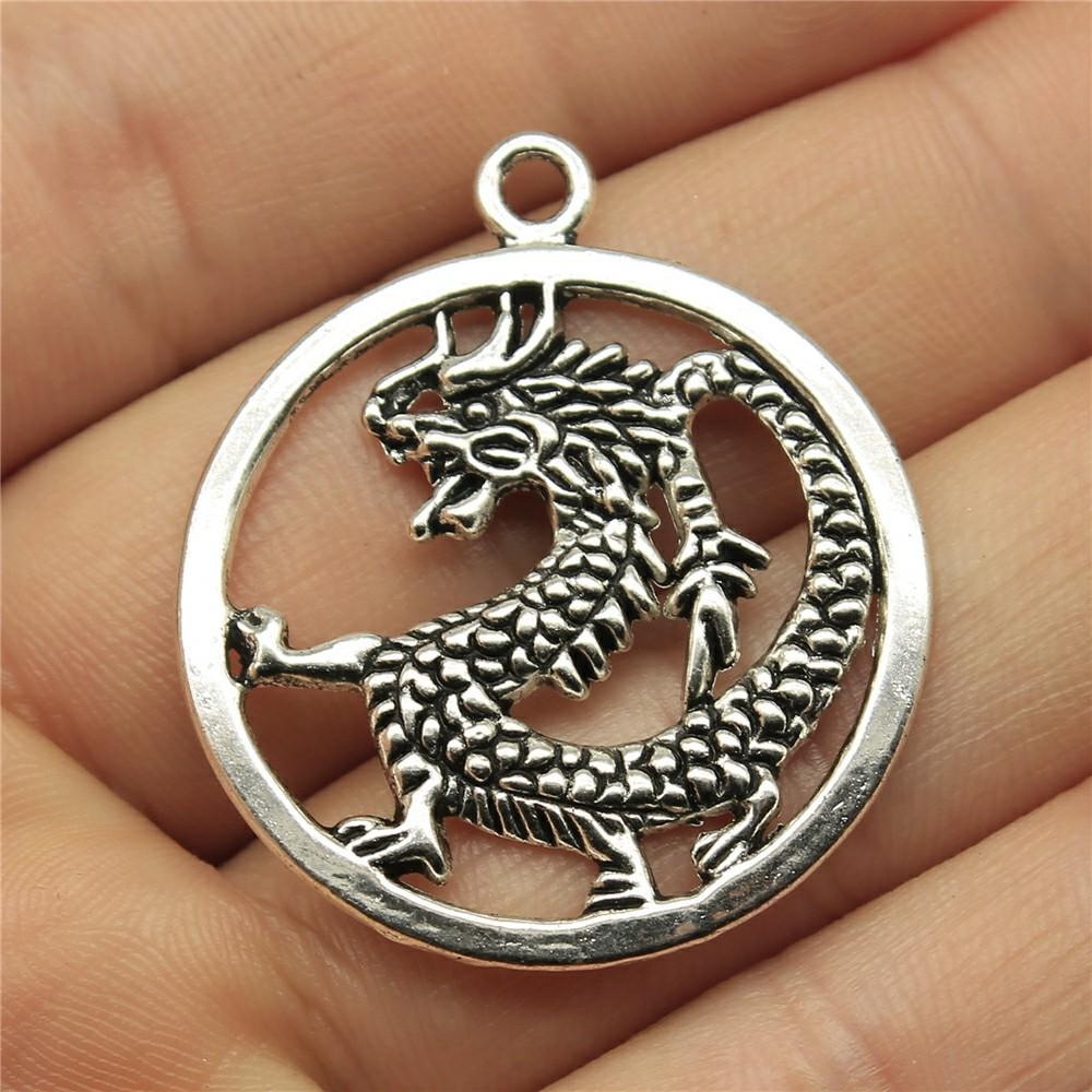 10pcs Charms Dragon Tibetan Bronze Silver Color Pendants Antique Jewelry Making DIY Handmade Craft