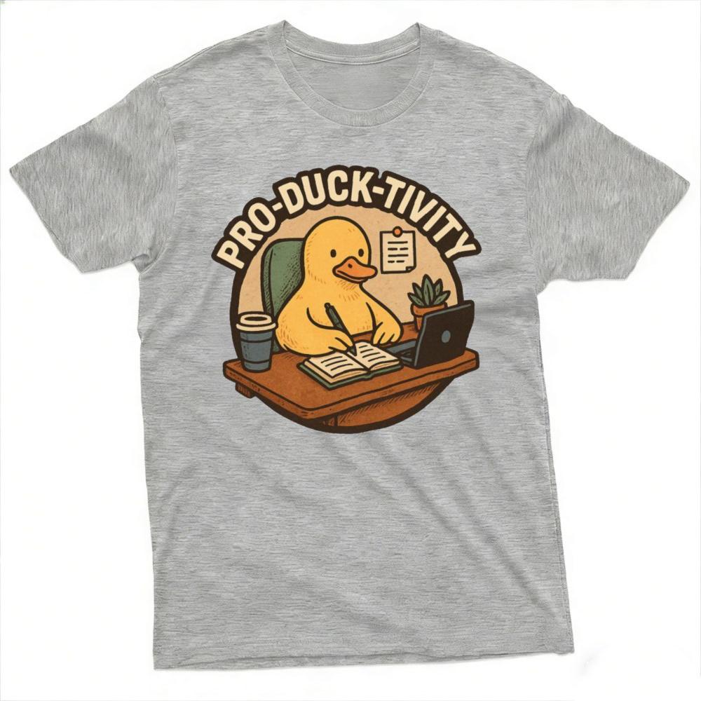 ProDuckTivity Funny Duck Working At Desk Office Humor Graphic T Shirt Unisex Casual Daily Wear Summer Short T Shirt