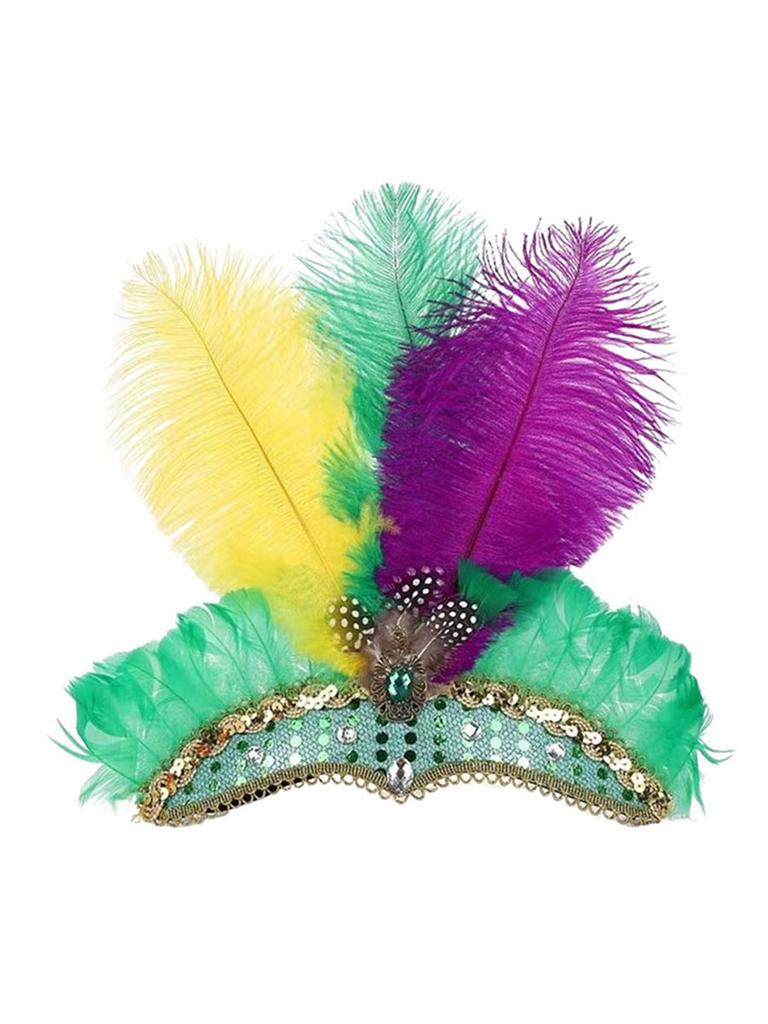 Barevný péřový ozdobný čelenka Brazilský karneval Dekorativní čelenka pro showgirl Scénické vystoupení Vlasové doplňky Karnevalové události