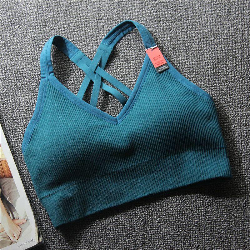 

Ribbed Adjustable Gym Training Sports Bra XS Dark green
