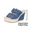 Sandali da Donna con Zeppa Piattaforma Estate Intreccio di Paglia Suola Spessa Ciabatte in Denim Sandalo alla Moda Casual con Cinturino a Doppia Fibbia