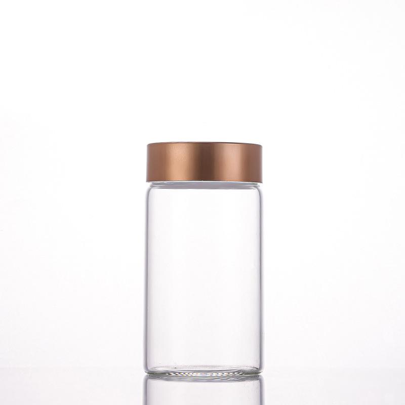 Rose Gold Portable Tea Dispenser - Large Caliber Glass Bottle with Aluminum Cap (65mm), Recyclable and Durable.