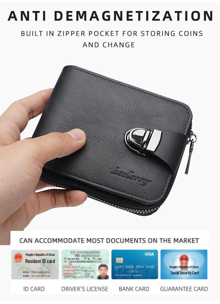 Men's Retro Multifunctional Short Wallet with Buckle and Zipper Coin Purse