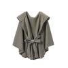 Damen Doppelseitiger Wollähnlicher Kapuzen-Cape-Schal, Poncho-Wickelmantel mit Schleifenband, 143×123cm Dicke Warme Oberbekleidung für Herbst Winter