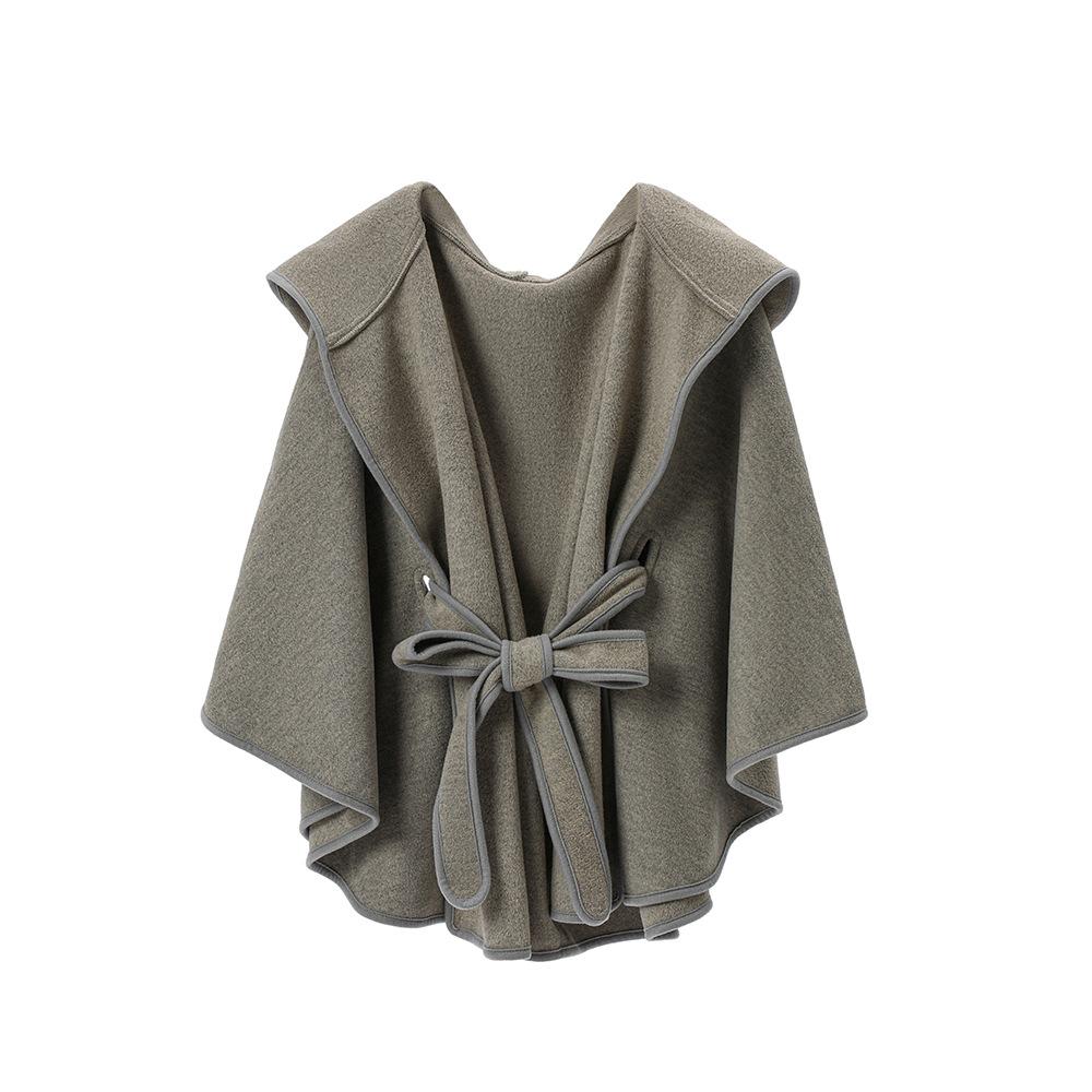 Damen Doppelseitiger Wollähnlicher Kapuzen-Cape-Schal, Poncho-Wickelmantel mit Schleifenband, 143×123cm Dicke Warme Oberbekleidung für Herbst Winter