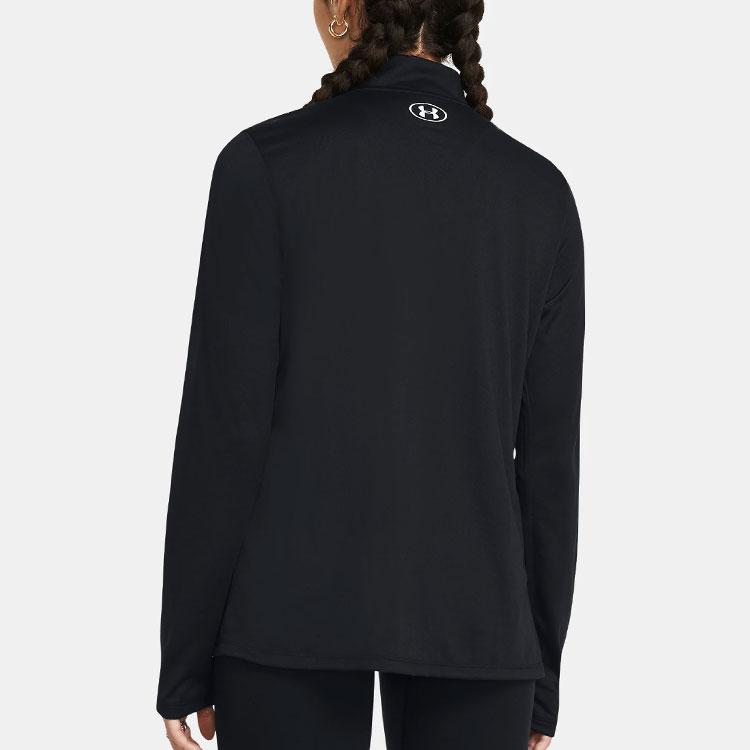 Under Armour Solides Logo Halbreißverschluss Design Langarm T-Shirt Damen Oberteile Schwarz 1384224-001