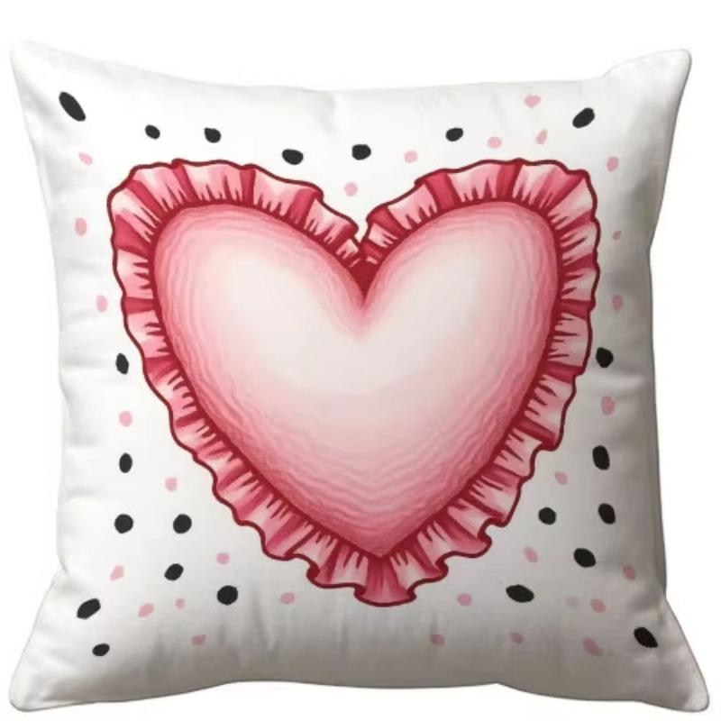 Valentines Heart Polka Dot Pillow Cover Printed Romantic Design for MultiScene Bedroom and Living Room Decor