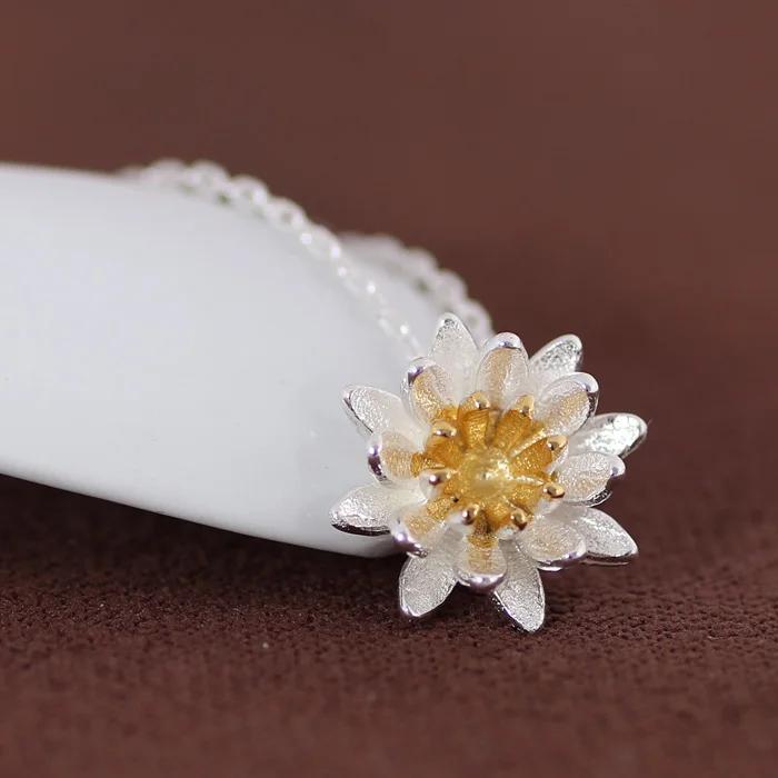 925 Silver lotus Necklaces & Pendants For Women Lady Festival Gift -silver-jewelry