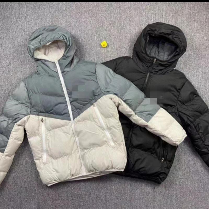 Unisex Hooded Color Block Winter Cotton Jacket, Thickened and Trendy Loose Fit.