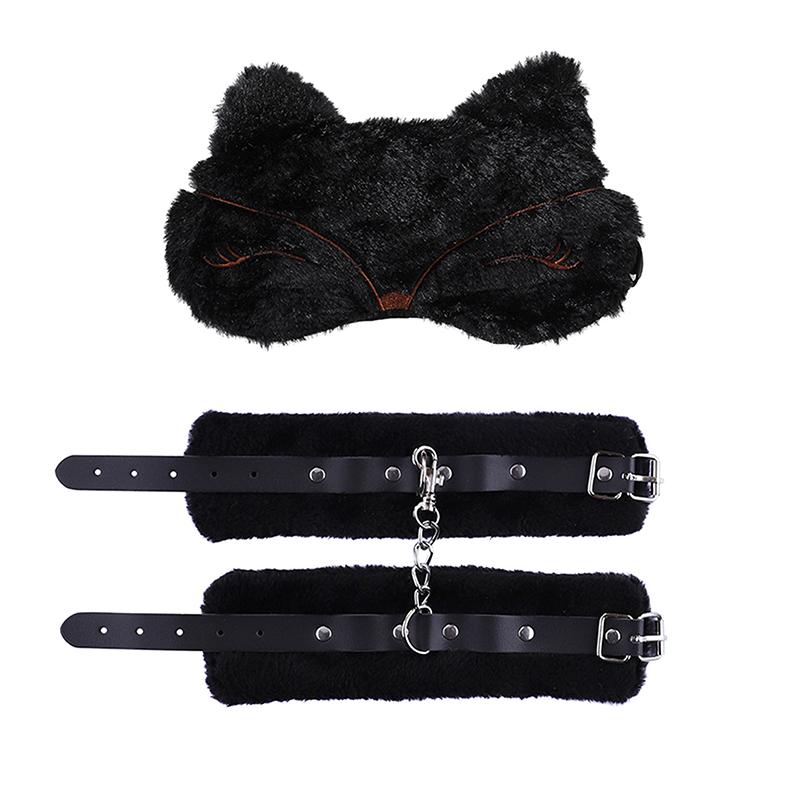 Adjustable PU Leather Plush Handcuffs Blindfold Restraints Bondage Sex Toy Accessories For Women Adults Games