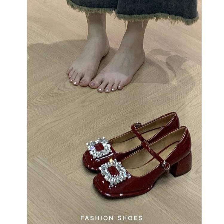 

Туфли-лодочки на платформе с пряжкой на щиколотке, женские, в японском стиле, лакированные, кожаные, туфли Мэри Джейн, женские, панк, на толстом каблуке, туфли в стиле Лолиты 40 вино красного