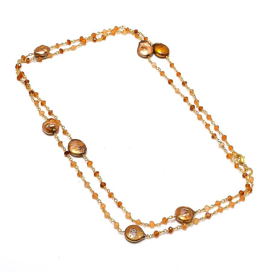 Blister Pearl, Citrine Gemstone 925 Sterling Silver Jewelry Necklace 20" GK-7523