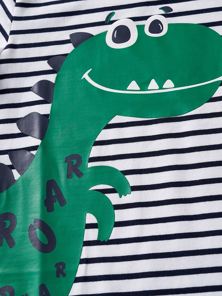 2026 Spring Summer Boys Short Sleeve Tee Cartoon Animal Striped Round Neck Printed Kids Top