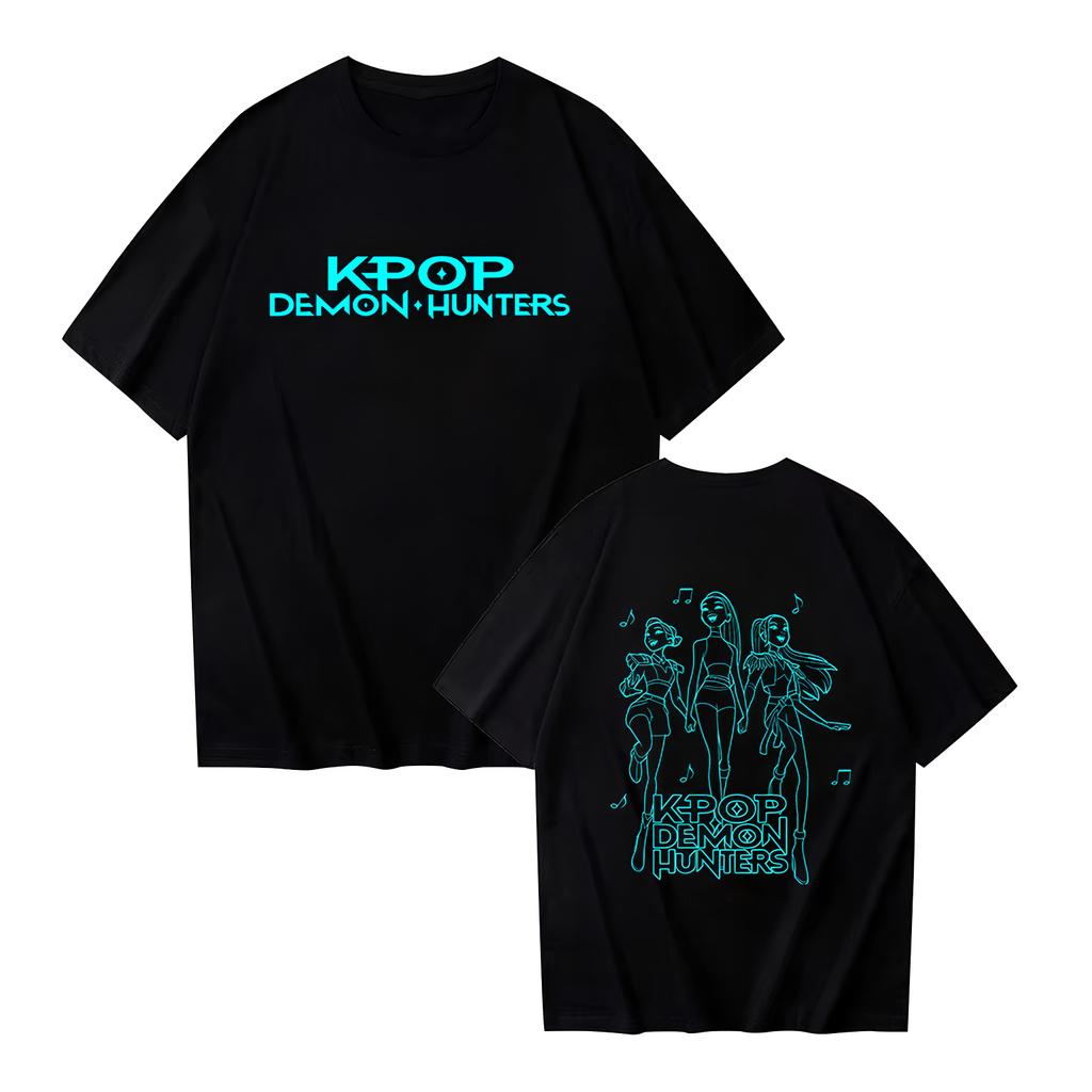 Women's Casual Cotton Luminous Print T-shirt Round Neck Pullover Short Sleeve Top