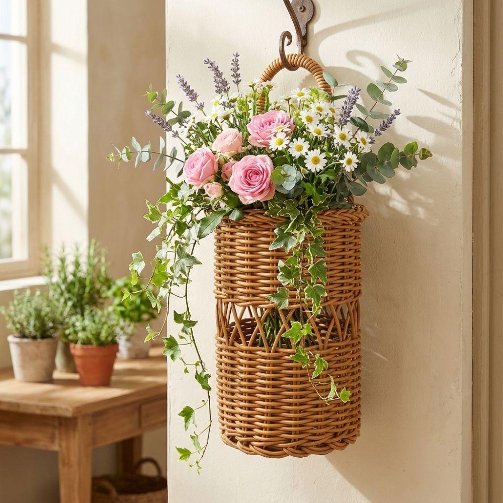 Rust-Resistant Wall Mounted Storage Basket Rustic Style Flower Bucket Flower Vase  Living Room