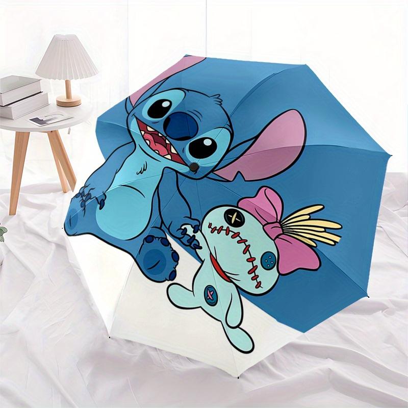 Stitch,Alien Automatic Folding Umbrella Simple 8 Rib Design, Bright Cartoon Pattern, Durable Iron Frame, Suitable For Travel, Outdoor, Bea
