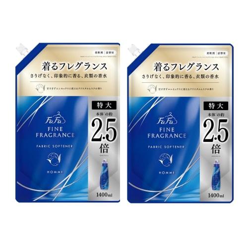 [Bulk Purchase] FaFa Fine Fragrance Fabric Softener Homme 1400ml Large Capacity Refill, Crystal Musk Scent X 2