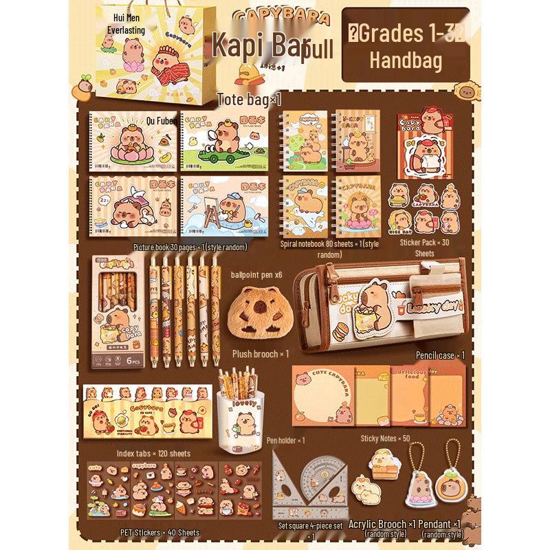 Capybara Stationery Gift Box for First Grade Boys & Girls - School Supplies Set for Back to School