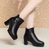 Autumn Winter Warm Thick Bottom Women's Cotton Boots Velvet Waterproof Block High Heels Office Model  Ankle Boots