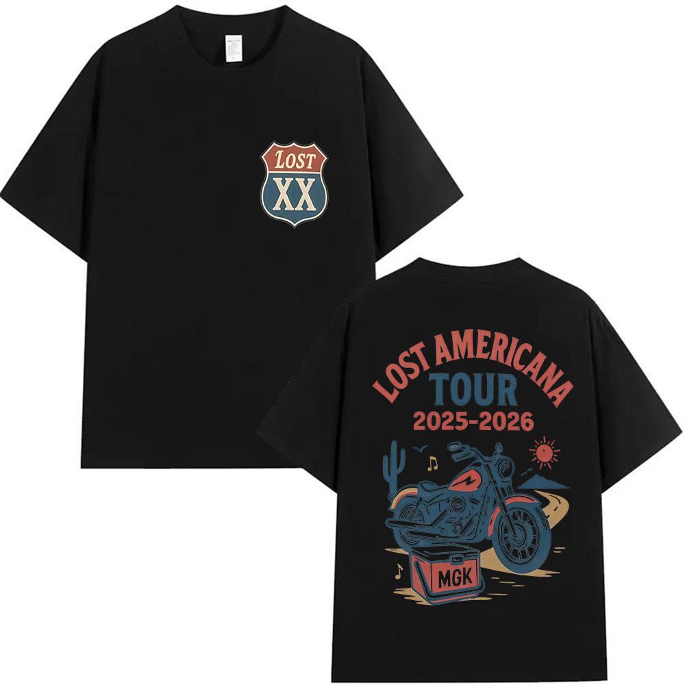 Rapper MGK Lost XX Americana Tour 2025-2026 Men's and Women's Printed T-shirts, Vintage Cotton T-shirts, High-quality Streetwear