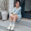Happily crew socks WHITE&NAVY