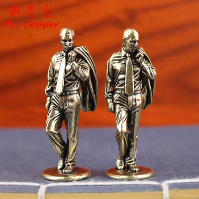Brass Male Model In Suit Small Statue Retro Handsome Man Characters Figurines Desktop Ornaments Decorations Crafts Home Decors