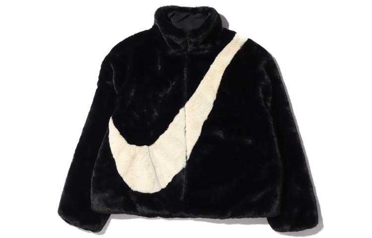 Nike Women ss Oversized Swoosh Logo Jacket Black/Fossil CU6558-010 XS
