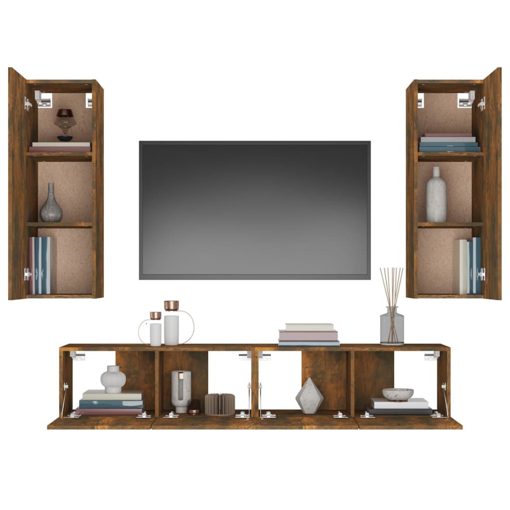 4 Piece TV Cabinet Set Smoked Oak Effect Particleboard