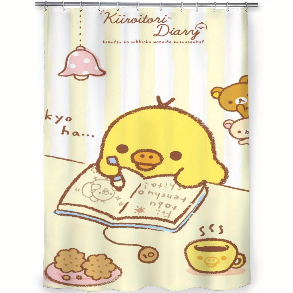 

Cute Yellow Duck Cartoon Shower Curtain – Kawaii Animal Reading Art, Soft Pastel Design, Cozy Bathroom Decor, Includes Hook 90x180cm35x71in