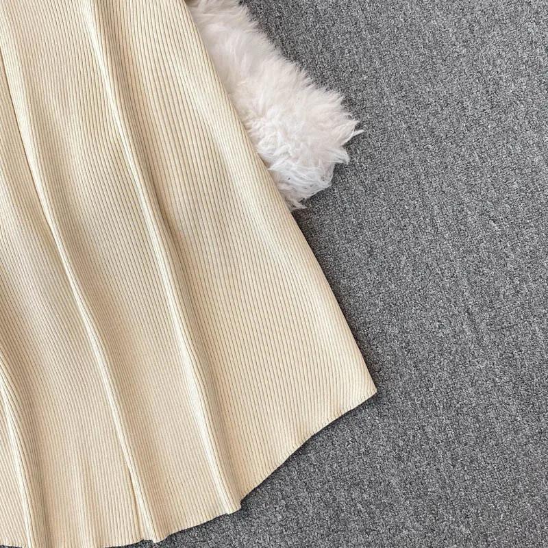 Autumn Elegant Knitting V-neck Long Sleeve Dress Women Fashion Retro Lace Up Bow Dresses Female France Warm Thin Slim Knit Dress New