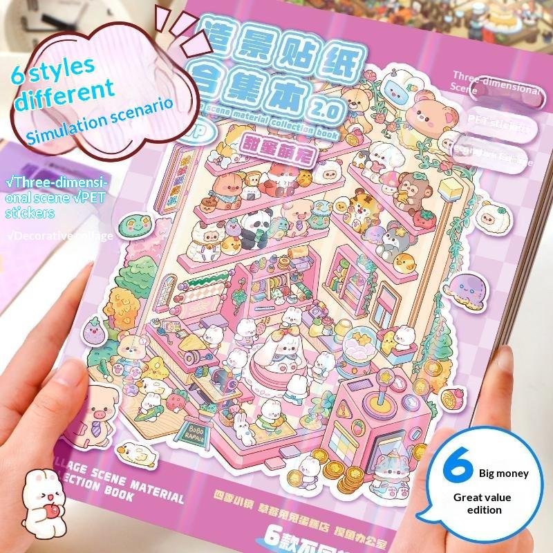 3D Scene Building Sticker Book PET Waterproof Portable Stickers for Travel DIY Scrapbook Phone Case Laptop Decor