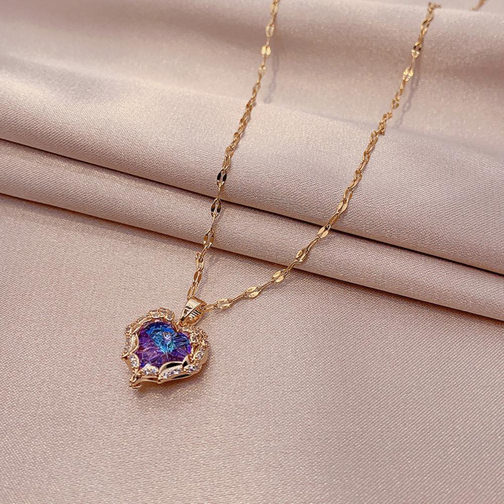 Blue Romantic Zircon Pendant Necklaces Adjustable Heart of the Ocean Necklace for Mother s Day Anniversary