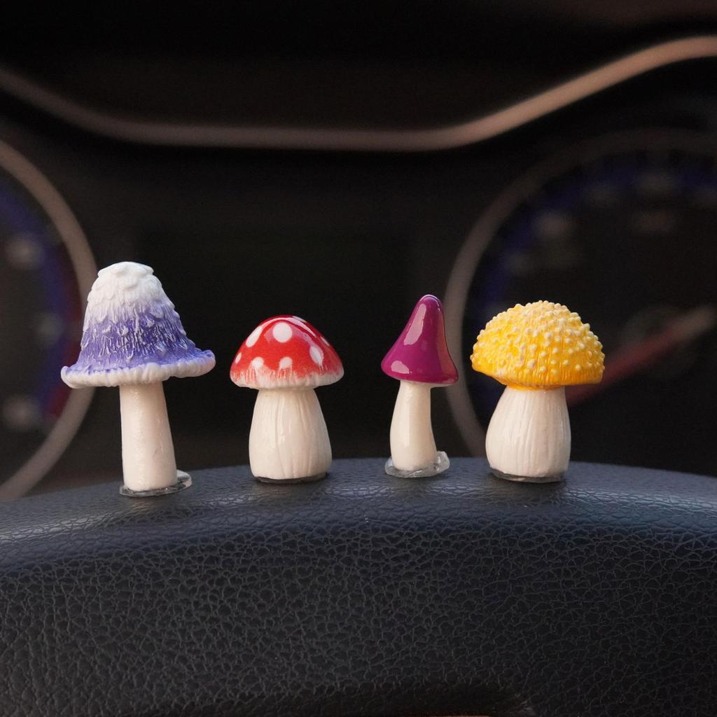 4 Pieces of Colorful Mushroom Car Dashboard Decoration, Resin Craft Miniature Fairy Garden Decoration, Cute Car Interior Accesso