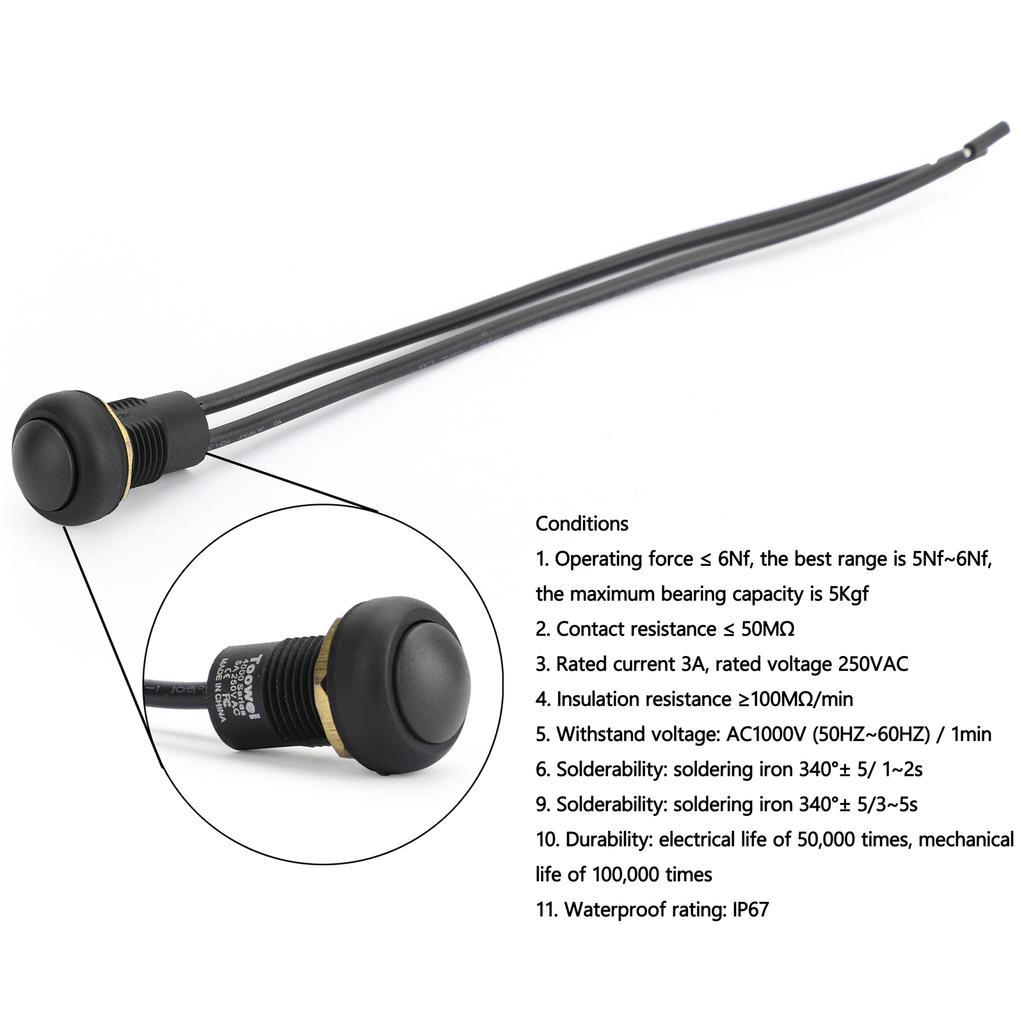 Waterproof Momentary Reset ON/OFF Push Button Round Switch with Wire Black