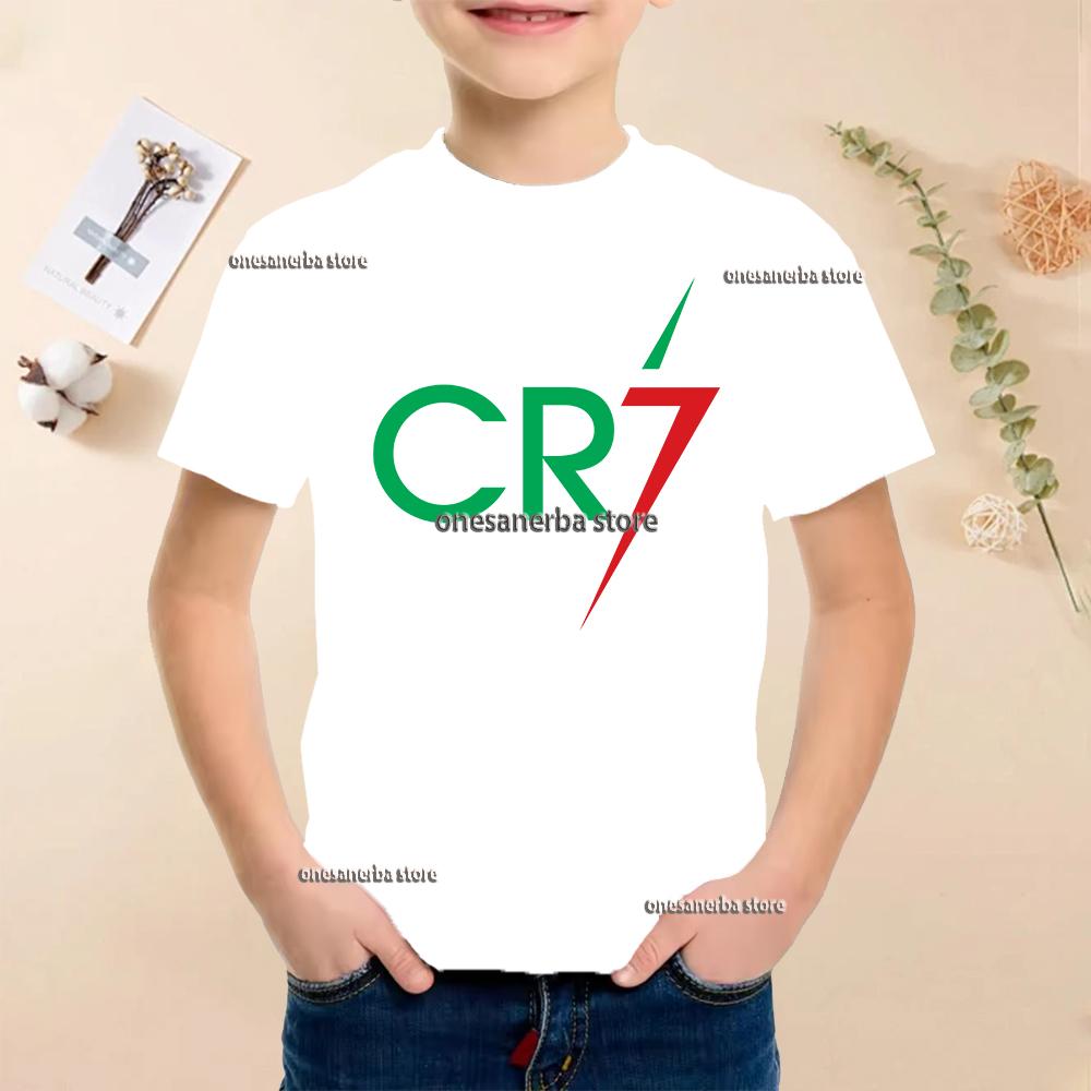 New Summer Polyester Children T-shirts Kids Soccer Clothing CR7 Ronaldo Printed Outdoor Boys Girls T-shirts Sport Fashion Ages 5-14