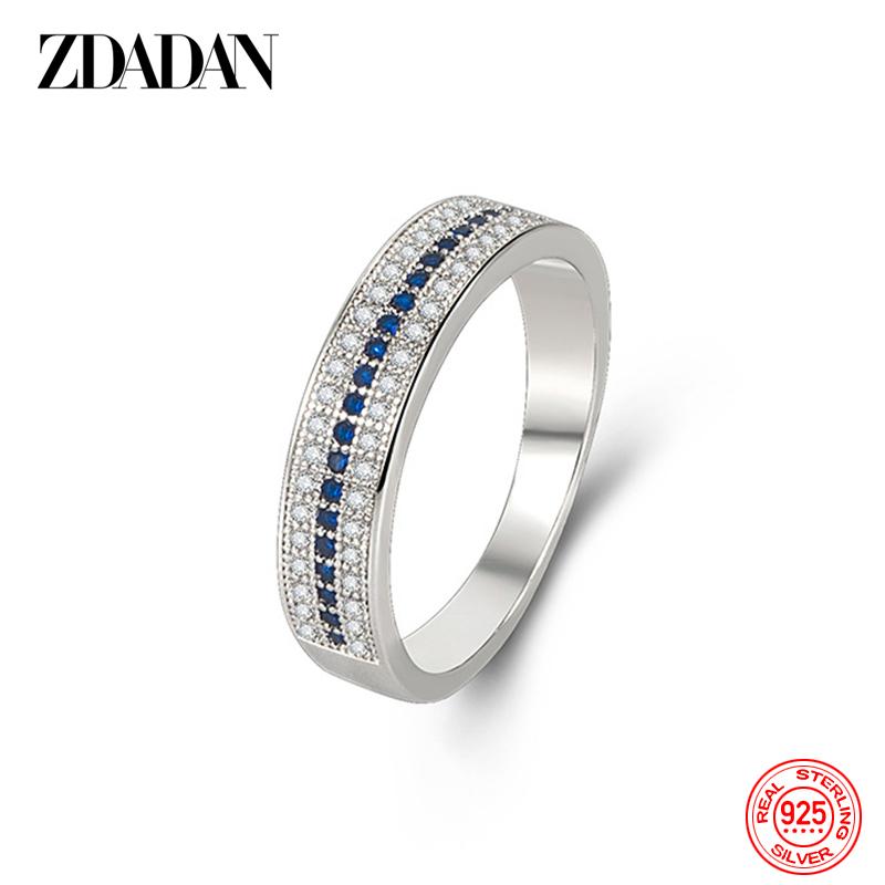 

925 Sterling Silver Blue Crystal Ring for Women Fashion Wedding Jewelry 6 серебряный