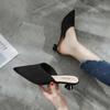Pointed Mid Heels Slippers Women Summer Shoes Sexy Sandals Knitted Elastic Mesh Slingback Breathable Mules Shallow Slides Shoes