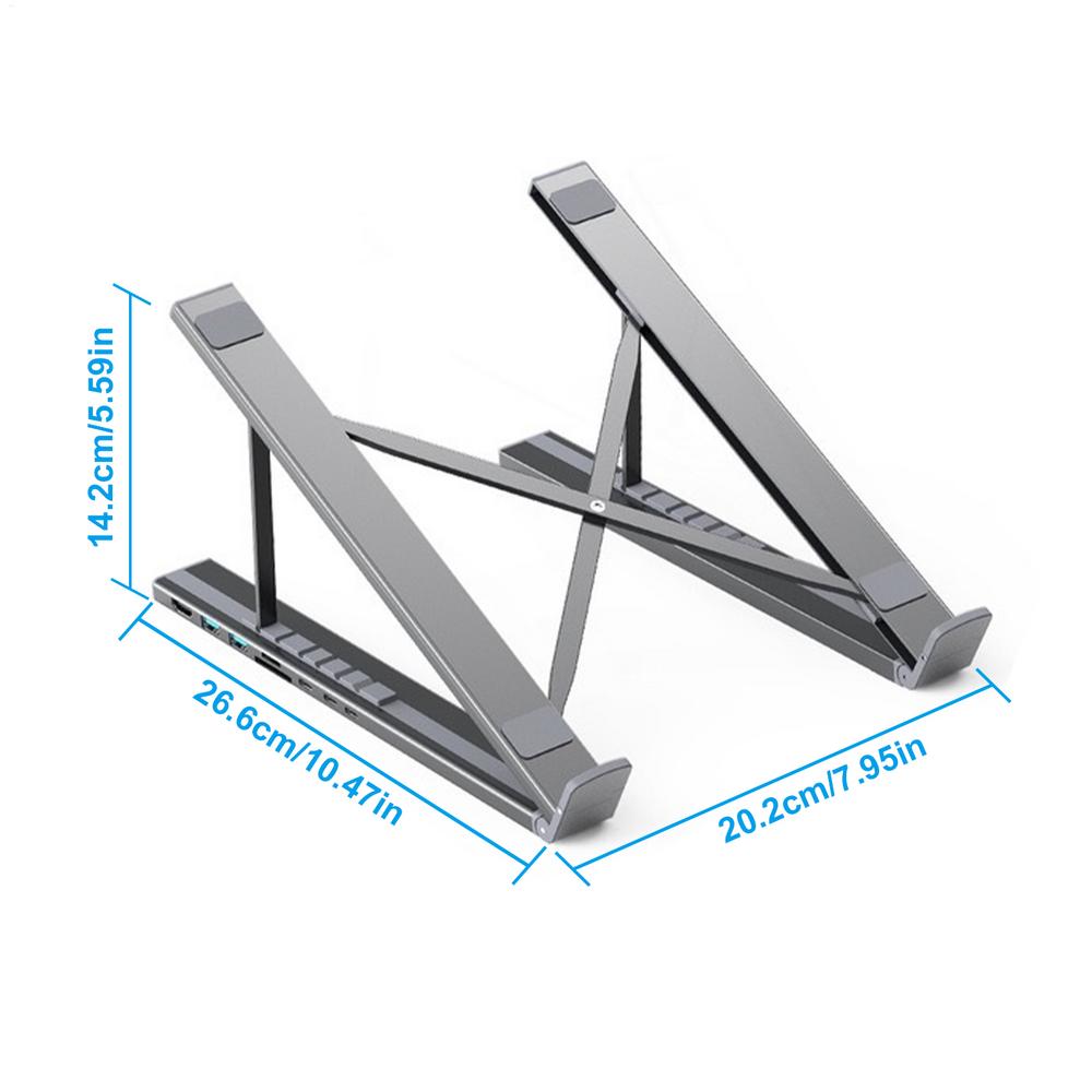 

8 In 1 Laptop Docking Station Stand Type-C Hub Ventilated Cooling Stand Portable Laptop Holder for Home Office Notebook Tablet