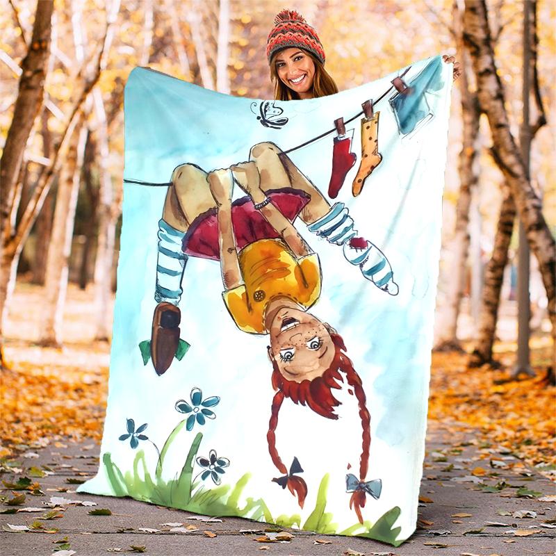 Coperta in Flanella di Pippi Calzelunghe Morbida Calda per Tutte le Stagioni, Design per Campeggio, Viaggio in Auto, Escursionismo Divano, Letto, Ufficio Regalo Perfetto per Feste
