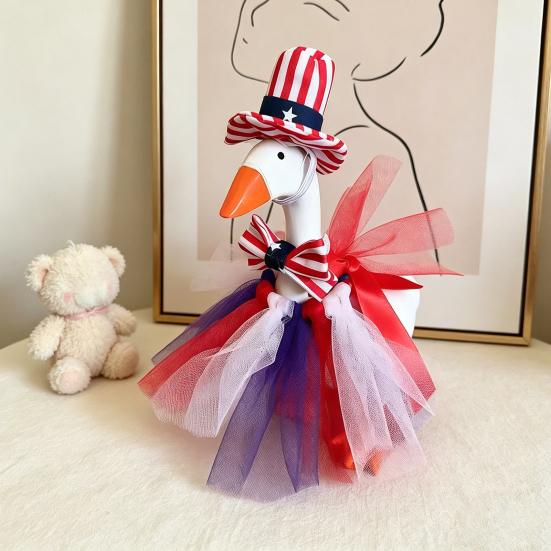 Goose Costume for 7 Inch Mini Desk Goose Doll Patriotic 4th of July Outfit with Hat And Dress Independence Day Festival Decoration