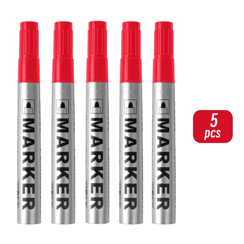 5Pcs Permanent Paint Marker Pen 2Mm Waterproof Black Pen For Tyre Oily Markers Quick Drying Signature Pen Stationery Supplies