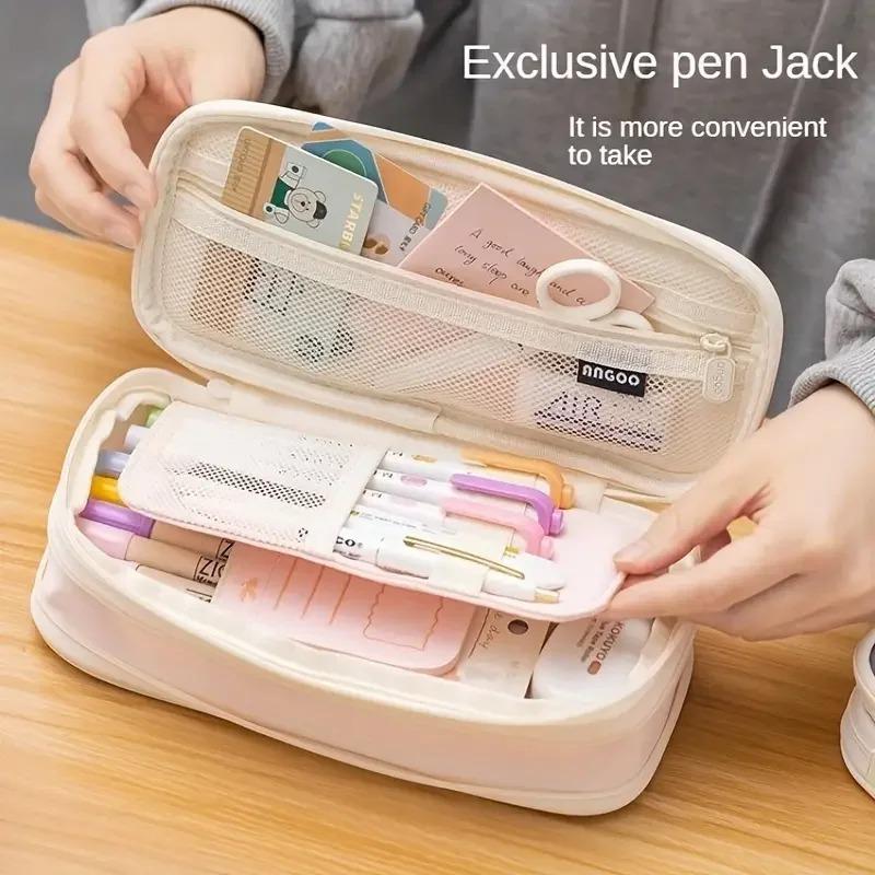 Large Capacity Pen Pouch Retractable Pencil Case Double Layers Pen Bag Pencil Box For Primary School Student Stationery