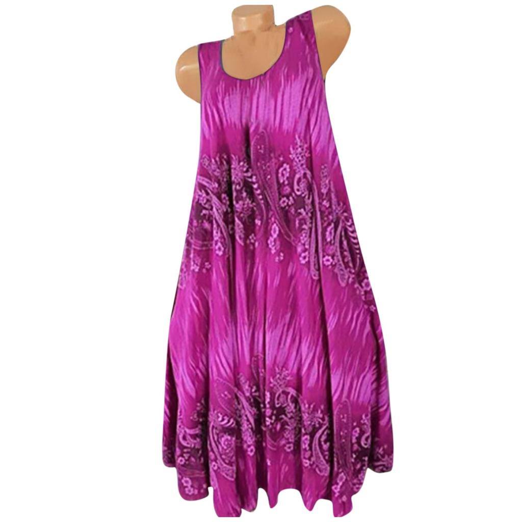 Women's Fashion Non-location Printed Dress Round Neck Sleeveless Dress