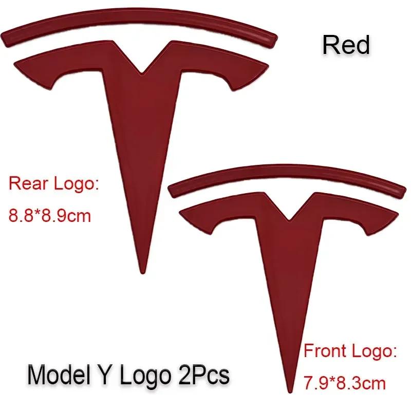 Car Sticker Tesla 2Pcs 3D ABS Black Chrome Red Carbon Car Front Hood Emblem Rear Trunk Badge Sticker For Tesla 3 Y Decals Access