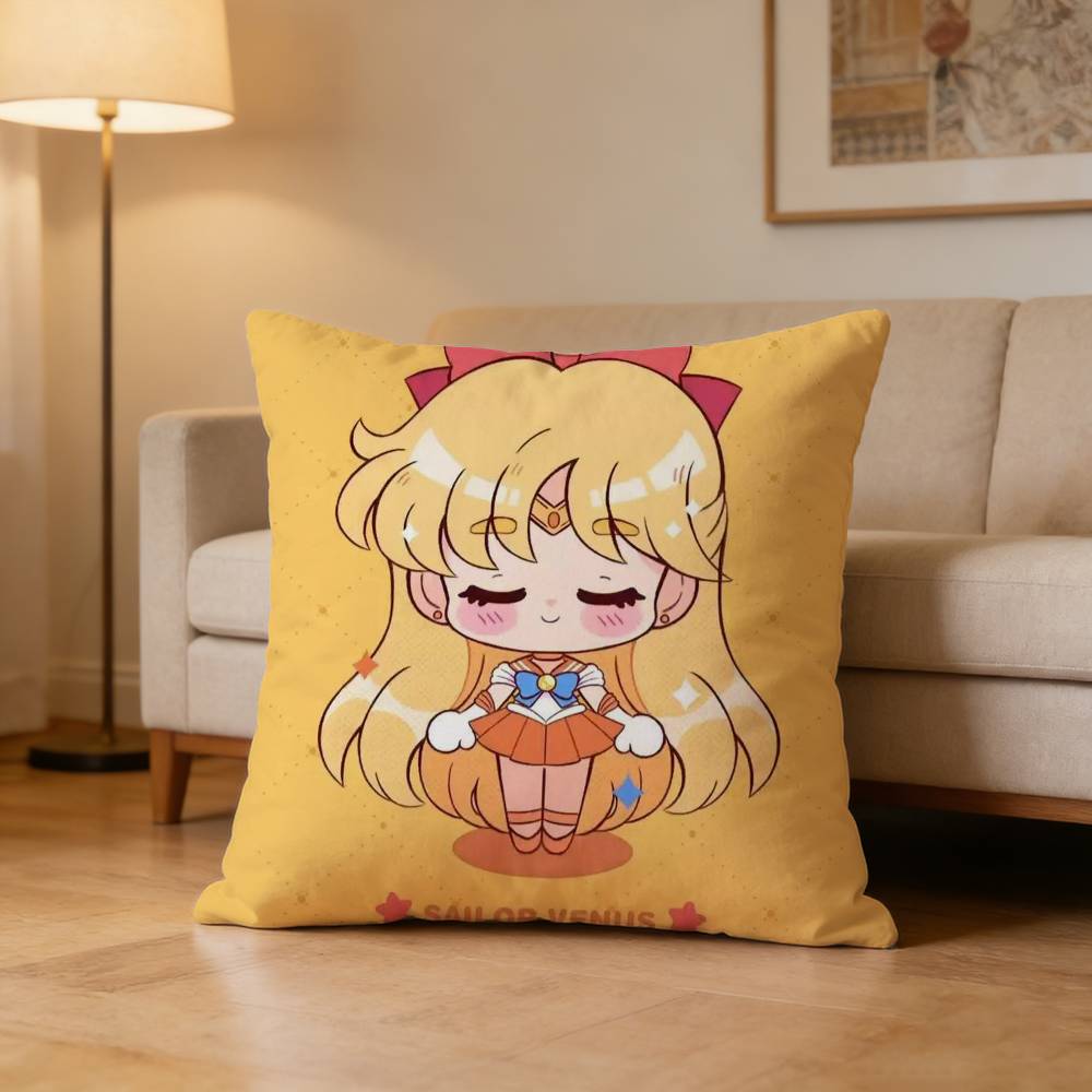 Minako Aino Sailor Venus Pillow Case Pattern Printed Pillowcase For Living Room Sofa Cushion Cover Peach skin 18*18(CM)-1Pcs