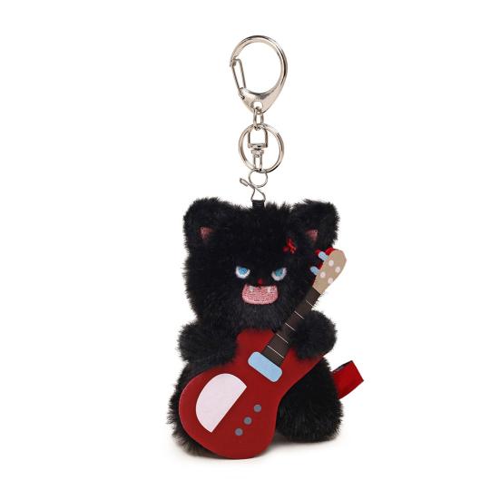 Electric Guitar Cat Keychain Plush Rock Star Cat Plush Pendant Soft Stuffed Cat Keyring Cute Bag Charm for Teens & Cat Lovers