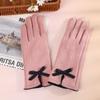Velvet Women Bow Elastic Full Finger Gloves Female Gloves  Gloves Suede Leather Mittens